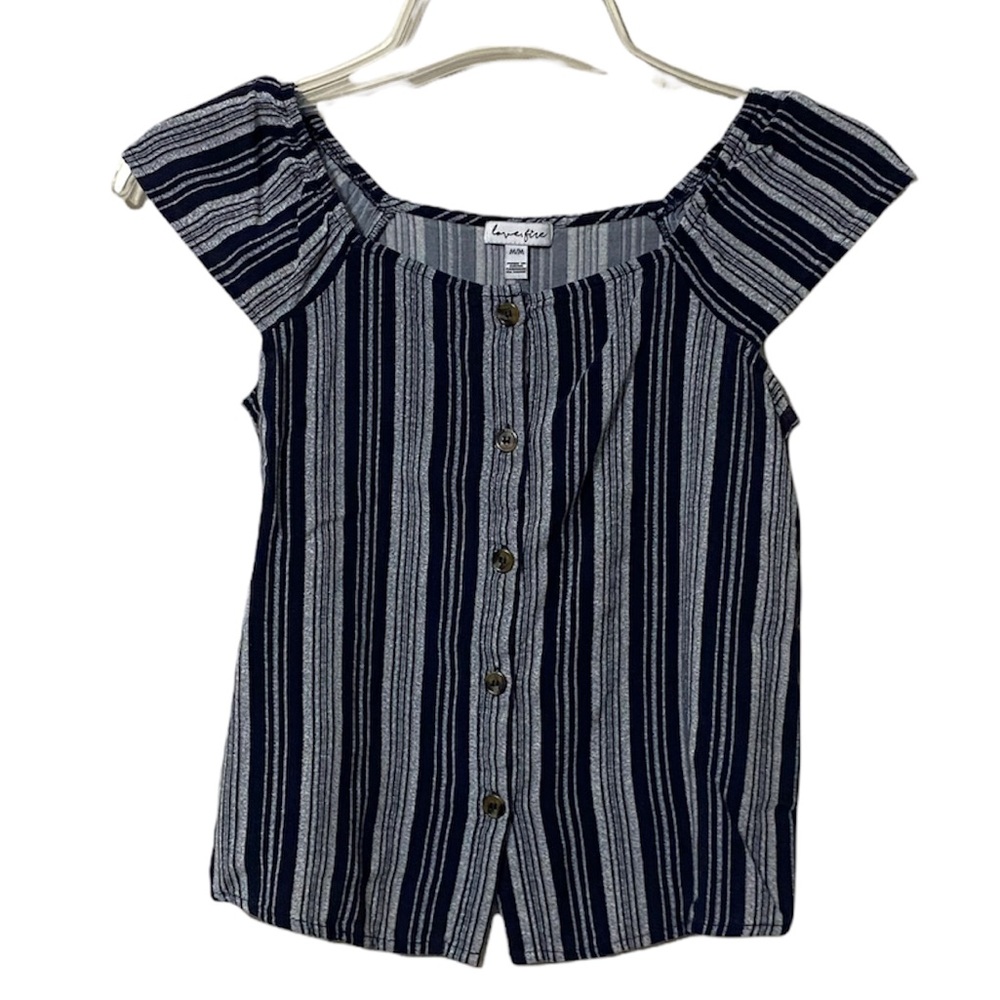 Love Fire Womens Size Medium Navy Blue Short Sleeve Shirt